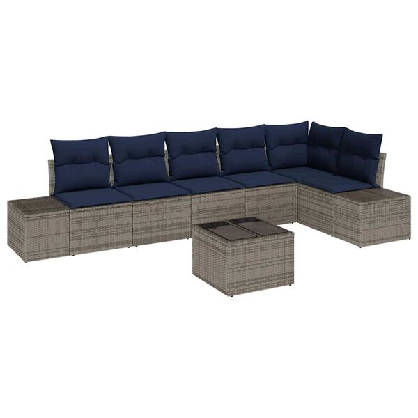 vidaXL Garden Sofa Set with Cushion 7 pcs Grey Poly rattan