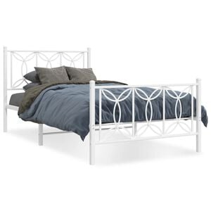 vidaXL Metal Bed Frame without Mattress with Footboard White 100x200cm