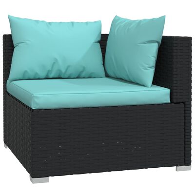 vidaXL 7 Piece Garden Lounge Set with Cushions Black Poly Rattan