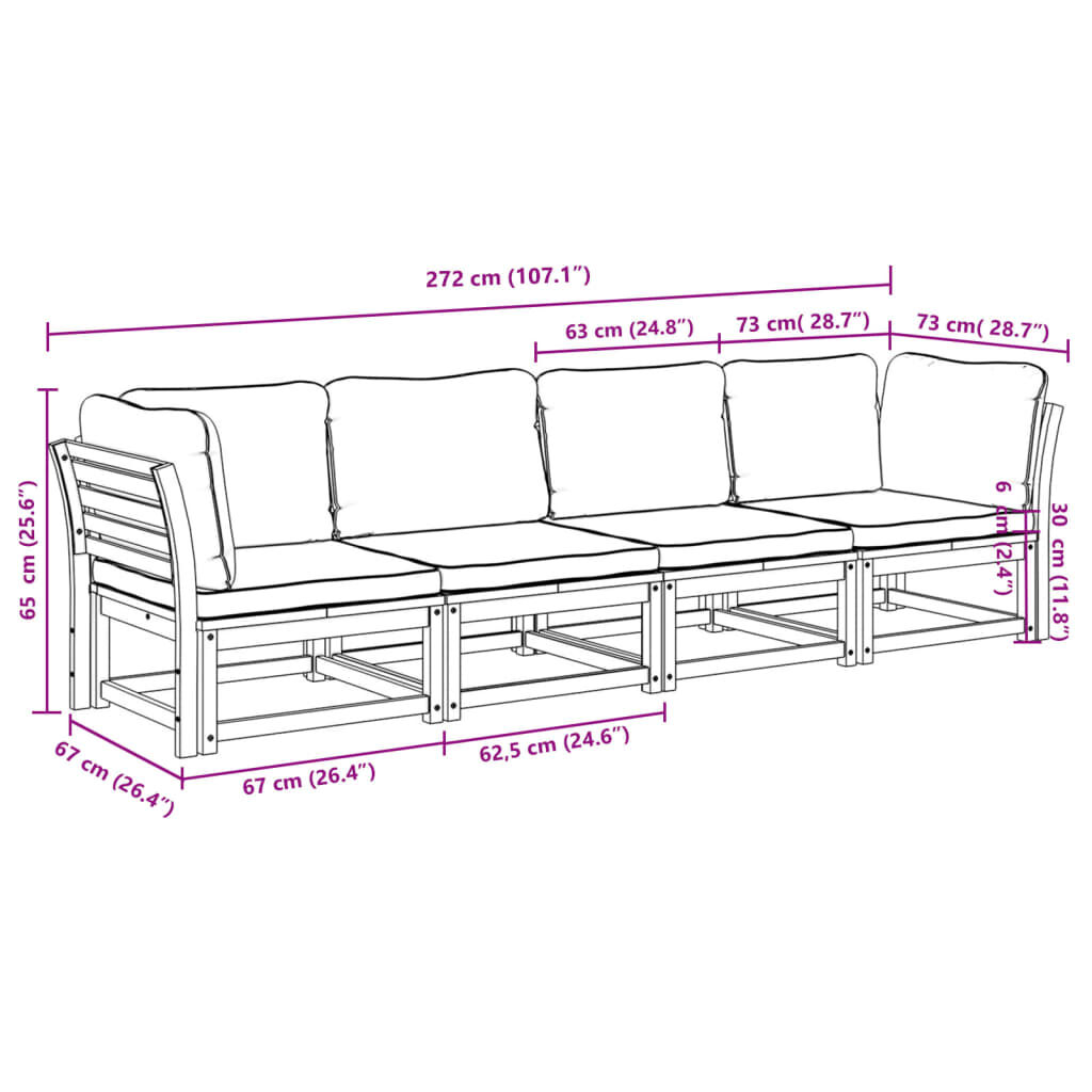 vidaXL 4 Piece Garden Lounge Set with Cushions Solid Wood Acacia