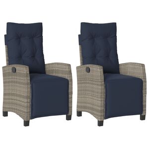 vidaXL Reclining Garden Chairs 2 pcs with Footrest Grey Poly Rattan