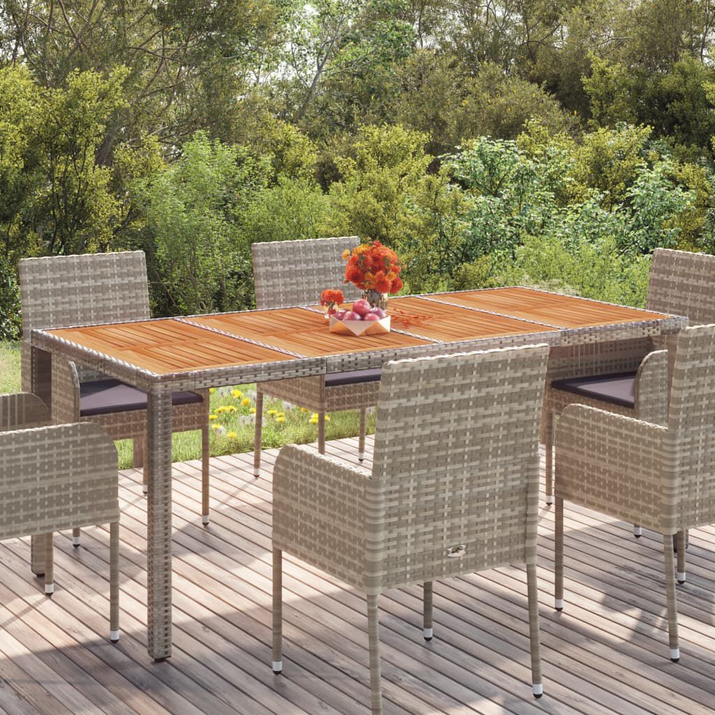 vidaXL Garden Table with Wooden Top Grey 190x90x75 cm Poly Rattan