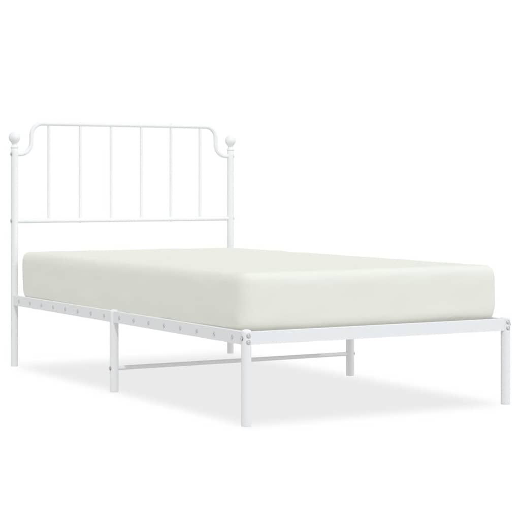 vidaXL Metal Bed Frame without Mattress with Headboard White 100x200cm