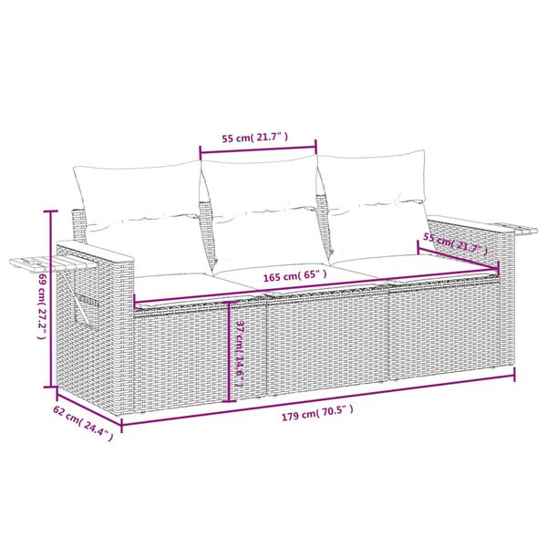 vidaXL 3 Piece Garden Sofa Set with Cushions Black Poly Rattan