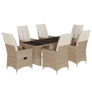 vidaXL 7 Piece Garden Bistro Set with Cushions Beige Poly Rattan