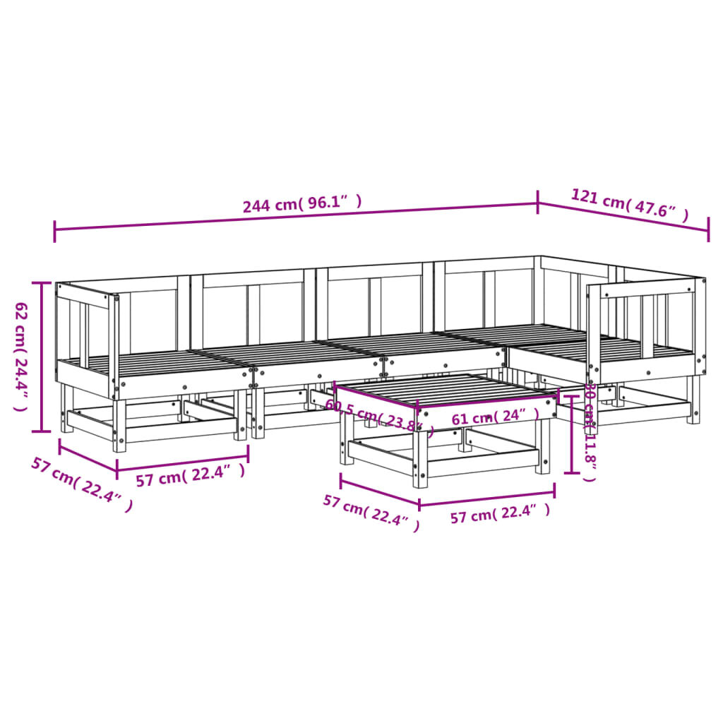 vidaXL 6 Piece Garden Lounge Set White Solid Wood Pine