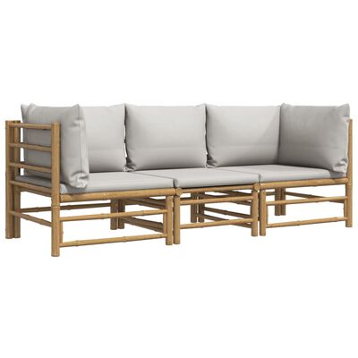 vidaXL 3 Piece Garden Lounge Set with Light Grey Cushions Bamboo