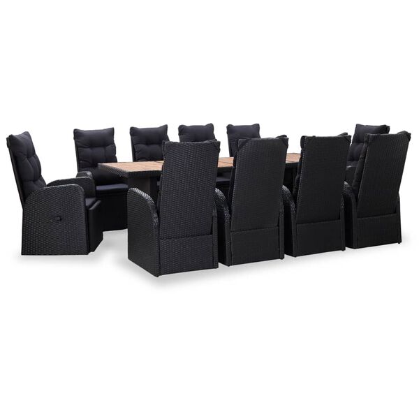 vidaXL 11 Piece Outdoor Dining Set Poly Rattan Acacia Wood Black