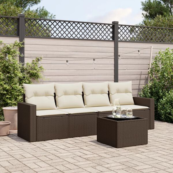 vidaXL 5 Piece Garden Sofa Set with Cushions Brown Poly Rattan