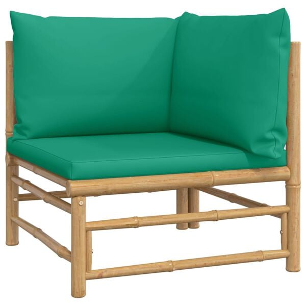 vidaXL 5 Piece Garden Lounge Set with Green Cushions Bamboo