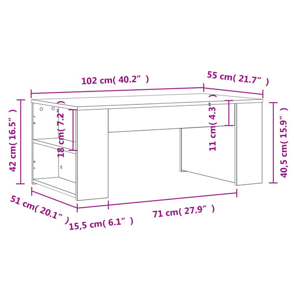 vidaXL Coffee Table White 102x55x42 cm Engineered Wood