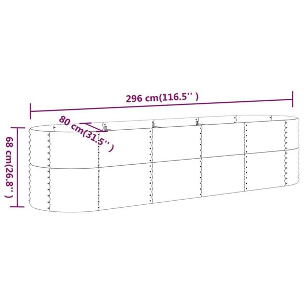 vidaXL Garden Raised Bed Powder-coated Steel 296x80x68 cm Grey