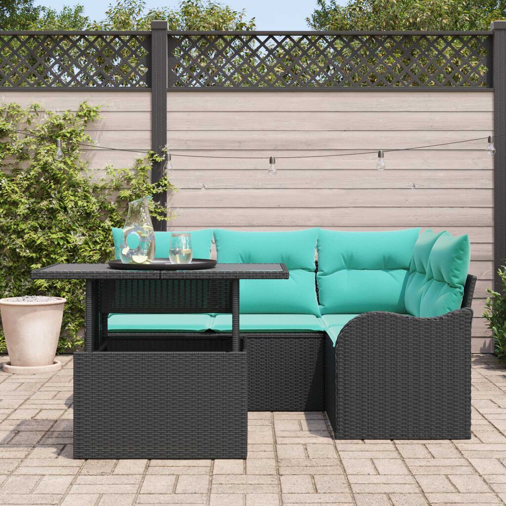 vidaXL 5 Piece Garden Sofa Set with Cushions Black Poly Rattan