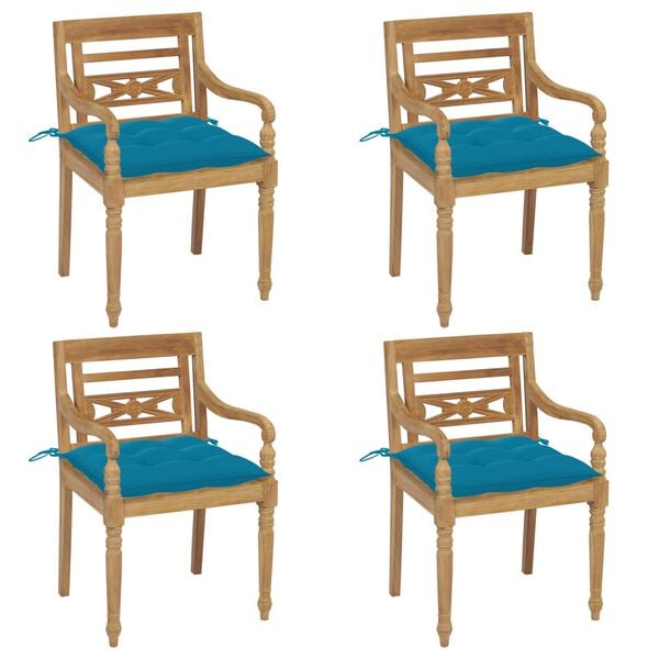 vidaXL Batavia Chairs with Cushions 4 pcs Solid Teak Wood