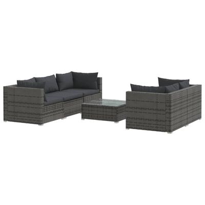 vidaXL 6 Piece Garden Lounge Set with Cushions Poly Rattan Grey