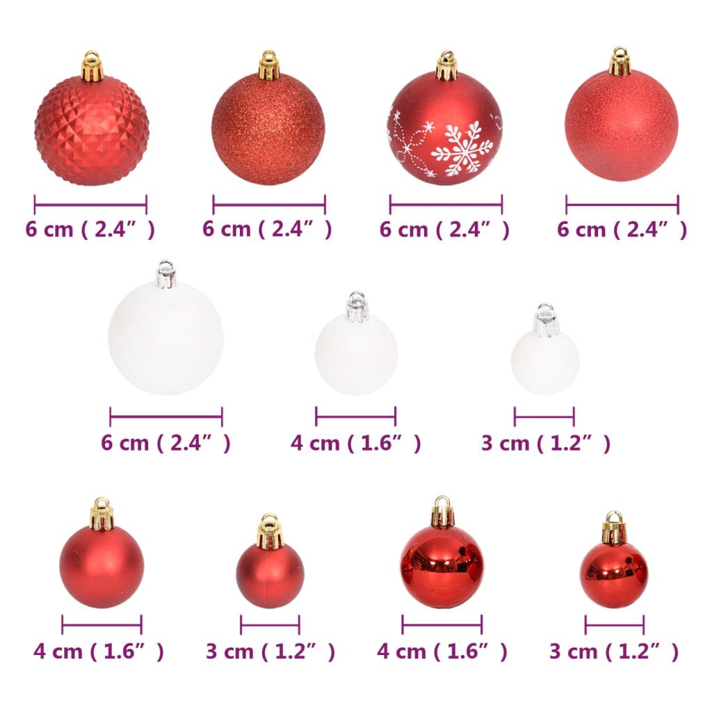 vidaXL 108 Piece Christmas Bauble Set Red and White