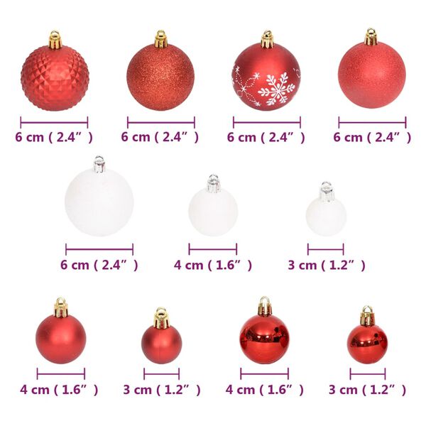 vidaXL 108 Piece Christmas Bauble Set Red and White