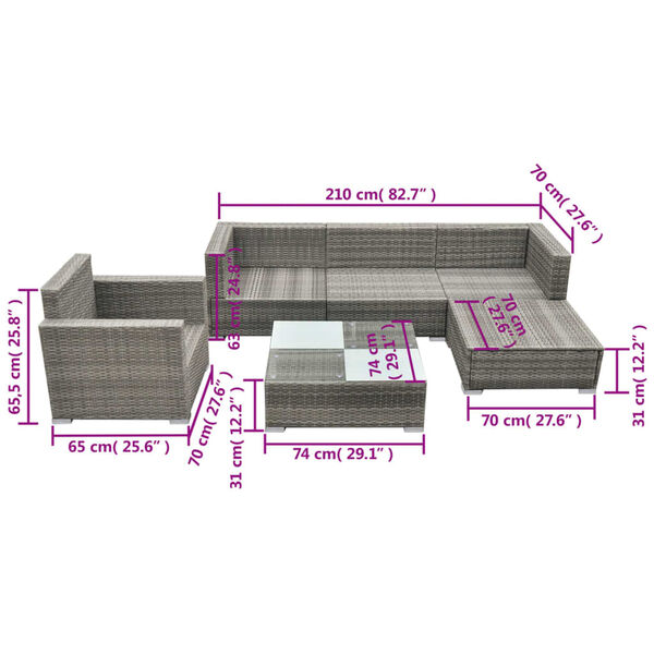 vidaXL 6 Piece Garden Lounge Set with Cushions Poly Rattan Grey