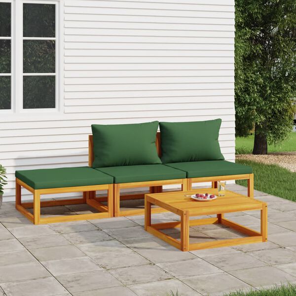 vidaXL 4 Piece Garden Lounge Set with Green Cushions Solid Wood