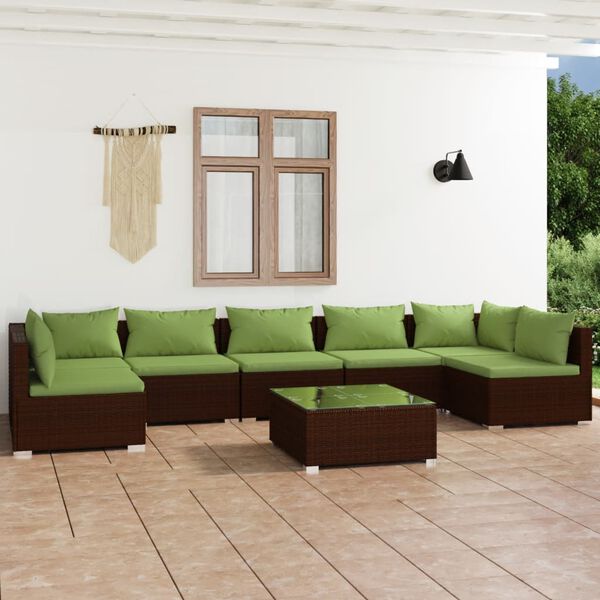 vidaXL 8 Piece Garden Lounge Set with Cushions Poly Rattan Brown