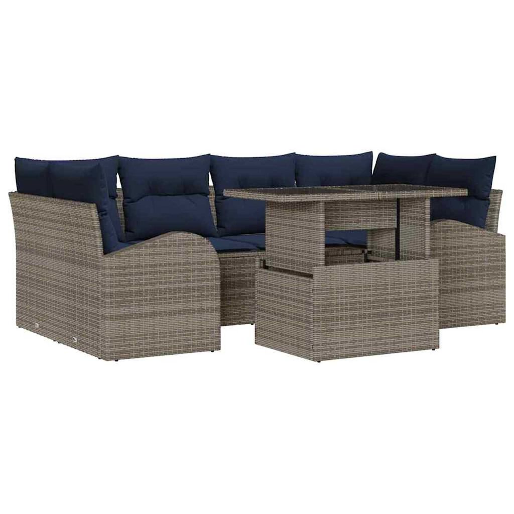 vidaXL Garden Sofa Set with Cushion 7 pcs Grey Poly rattan