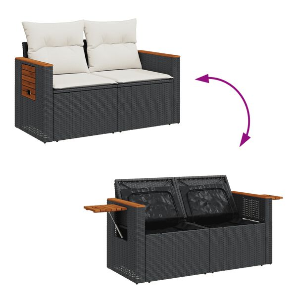 vidaXL 10 Piece Garden Sofa Set with Cushions Black Poly Rattan