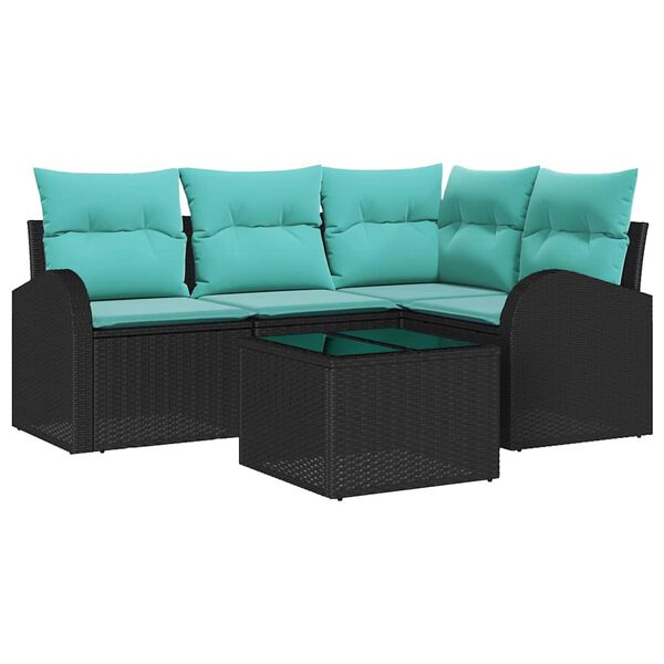 vidaXL Garden Sofa Set 5 pcs Black and Turquoise Poly Rattan