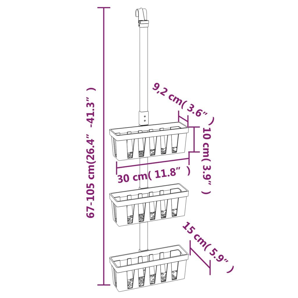 vidaXL Shower Hanger Shelf 30x15x(67-105) cm Aluminium