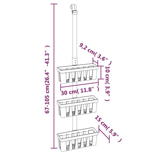 vidaXL Shower Hanger Shelf 30x15x(67-105) cm Aluminium