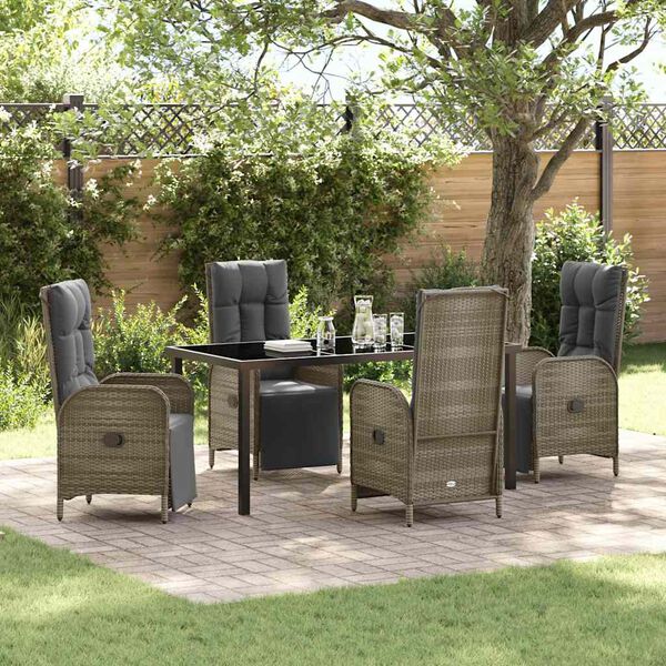 vidaXL Garden Dining Set with Cushion 5 pcs Grey Poly Rattan