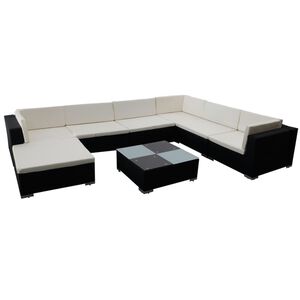 vidaXL 8 Piece Garden Lounge Set with Cushions Poly Rattan Black