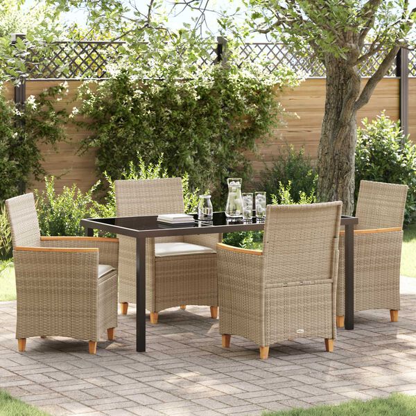 vidaXL Garden Dining Set 5 pcs Beige Poly Rattan