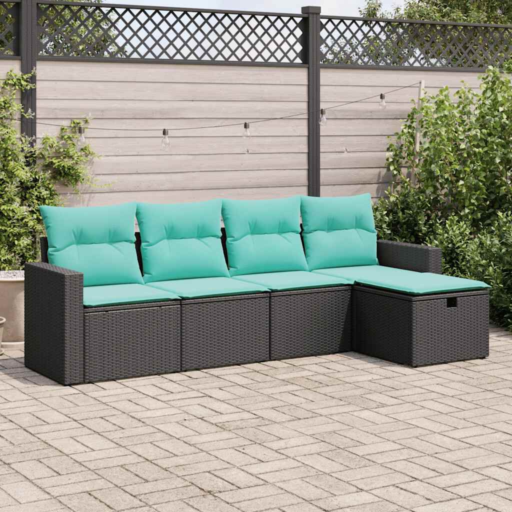 vidaXL 5 Piece Garden Sofa Set with Cushions Black Poly Rattan
