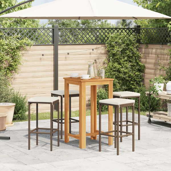 vidaXL 5 Piece Garden Bar Set Brown Solid Wood Acacia and Poly Rattan