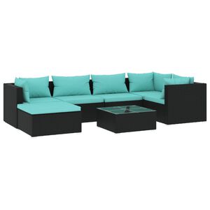 vidaXL 7 Piece Garden Lounge Set with Cushions Poly Rattan Black