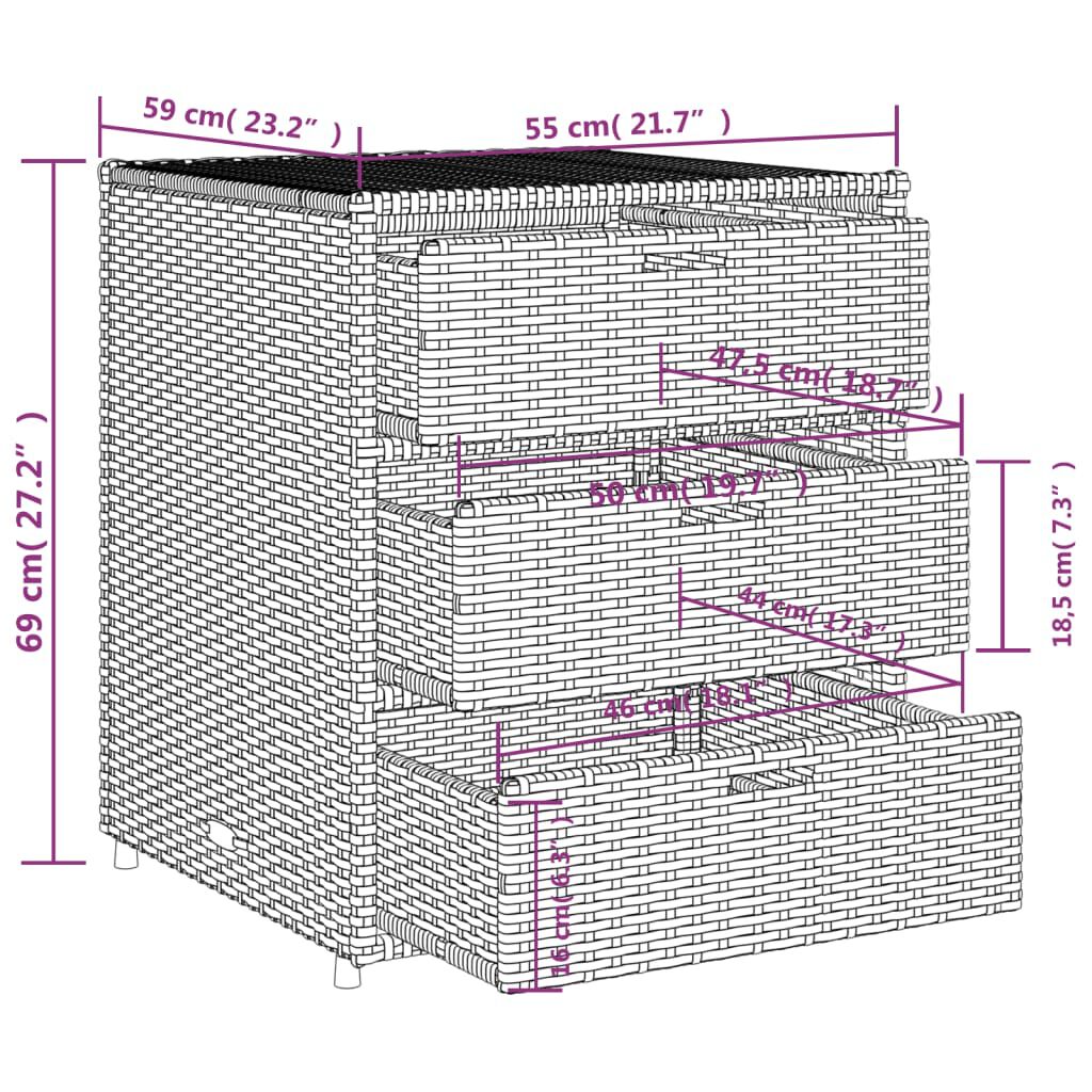 vidaXL Garden Storage Cabinet Beige 55x59x69 cm Poly Rattan