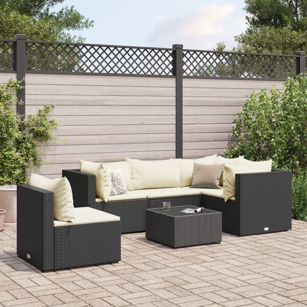 vidaXL 6 Piece Garden Lounge Set with Cushions Black Poly Rattan