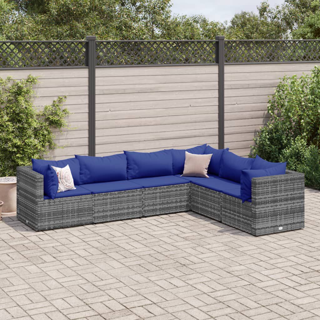 vidaXL 6 Piece Garden Lounge Set with Cushions Grey Poly Rattan