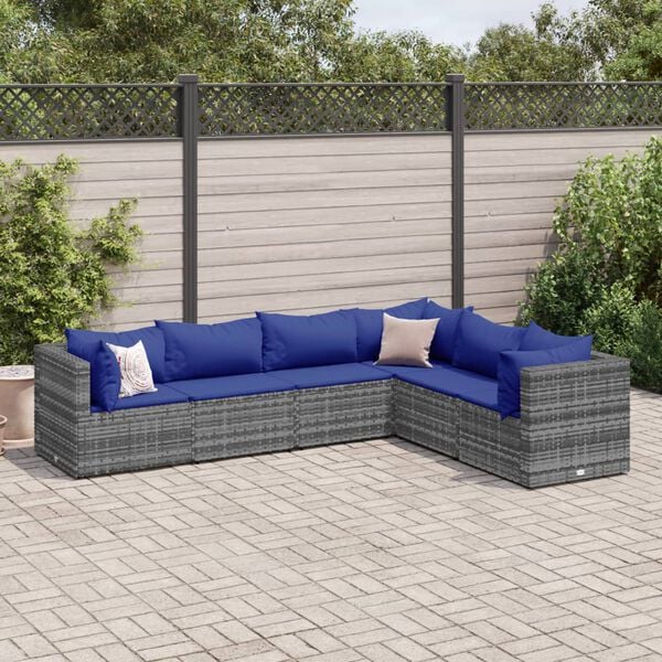 vidaXL 6 Piece Garden Lounge Set with Cushions Grey Poly Rattan