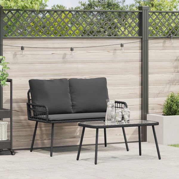 vidaXL 2 Piece Garden Dining Set with Cushions Black Poly Rattan