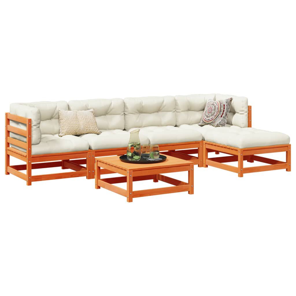 vidaXL 6 Piece Garden Sofa Set with Cushions Wax Brown Solid Wood Pine