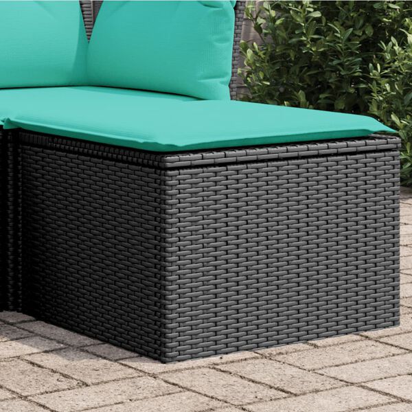 vidaXL Garden Stool with Cushion Black 55x55x37 cm Poly Rattan