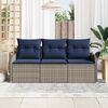 vidaXL Garden Sofa Set with Cushion 3 pcs Grey Poly Rattan