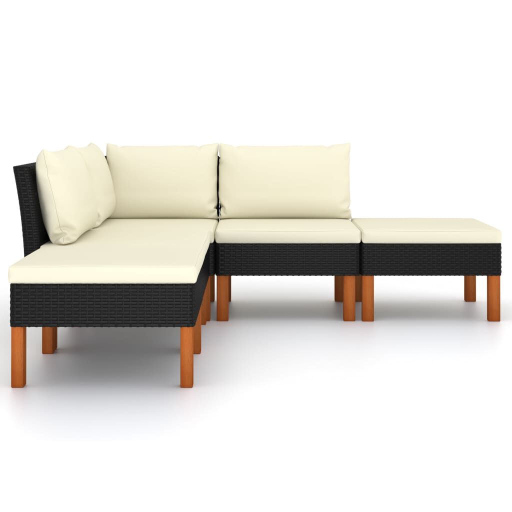 vidaXL 5 Piece Garden Lounge Set with Cushions Poly Rattan Black