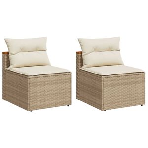 vidaXL Garden Sofas Armless with Cushions 2 pcs Beige Poly Rattan