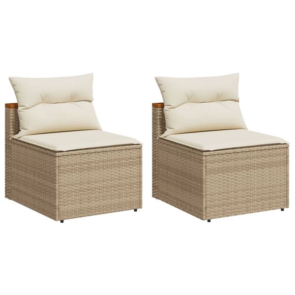 vidaXL Garden Sofas Armless with Cushions 2 pcs Beige Poly Rattan
