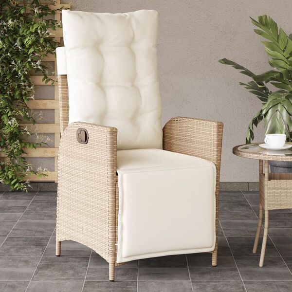 vidaXL Reclining Garden Chairs 2 pcs with Footrest Beige Poly Rattan