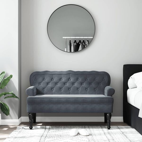 vidaXL Bench with Backrest Dark Grey 119.5x64.5x75 cm Velvet