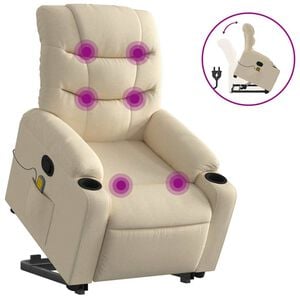 vidaXL Stand up Massage Recliner Chair Cream Fabric