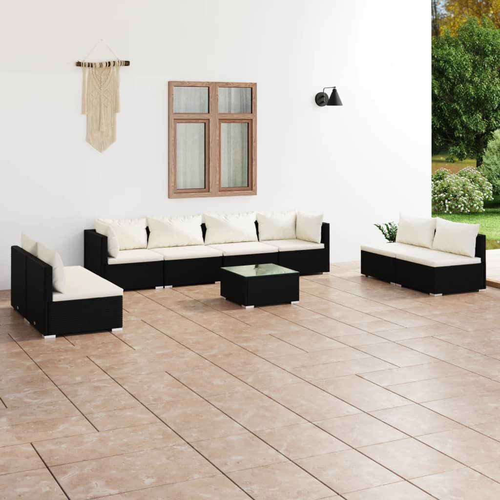 vidaXL 9 Piece Garden Lounge Set with Cushions Poly Rattan Black